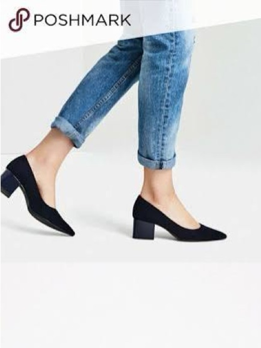 Zara Navy Suede Box Kitten Heel